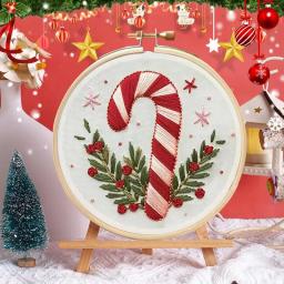 Kit de Natal Bordado à Mão, Artesanato De Bordado De Cana De Doces, Artesanato De Costura Artesanal para Iniciantes e Adultos, Material De Bordado - Image 4