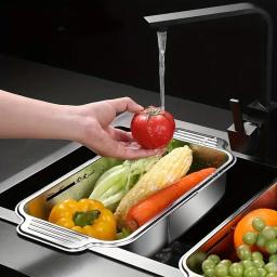 Prato de aço inoxidável ajustável, escorredor para pratos, frutas e vegetais, organizador de cozinha que economiza espaço - Image 4