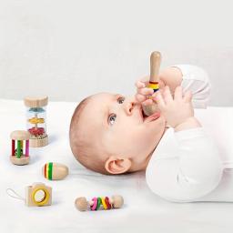 Instrumentos musicais rotativas para crianças Chocalho de madeira, 6 em 1, alta qualidade, Brinquedo do bebê com som de chuva, Atacado - Image 2