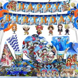 Anime One Piece Party Louça, Prato Luffy, Copo, Balão, Banner, Bolo Topper, Decorações Suprimentos para Meninos, Festa de Aniversário - Image 1