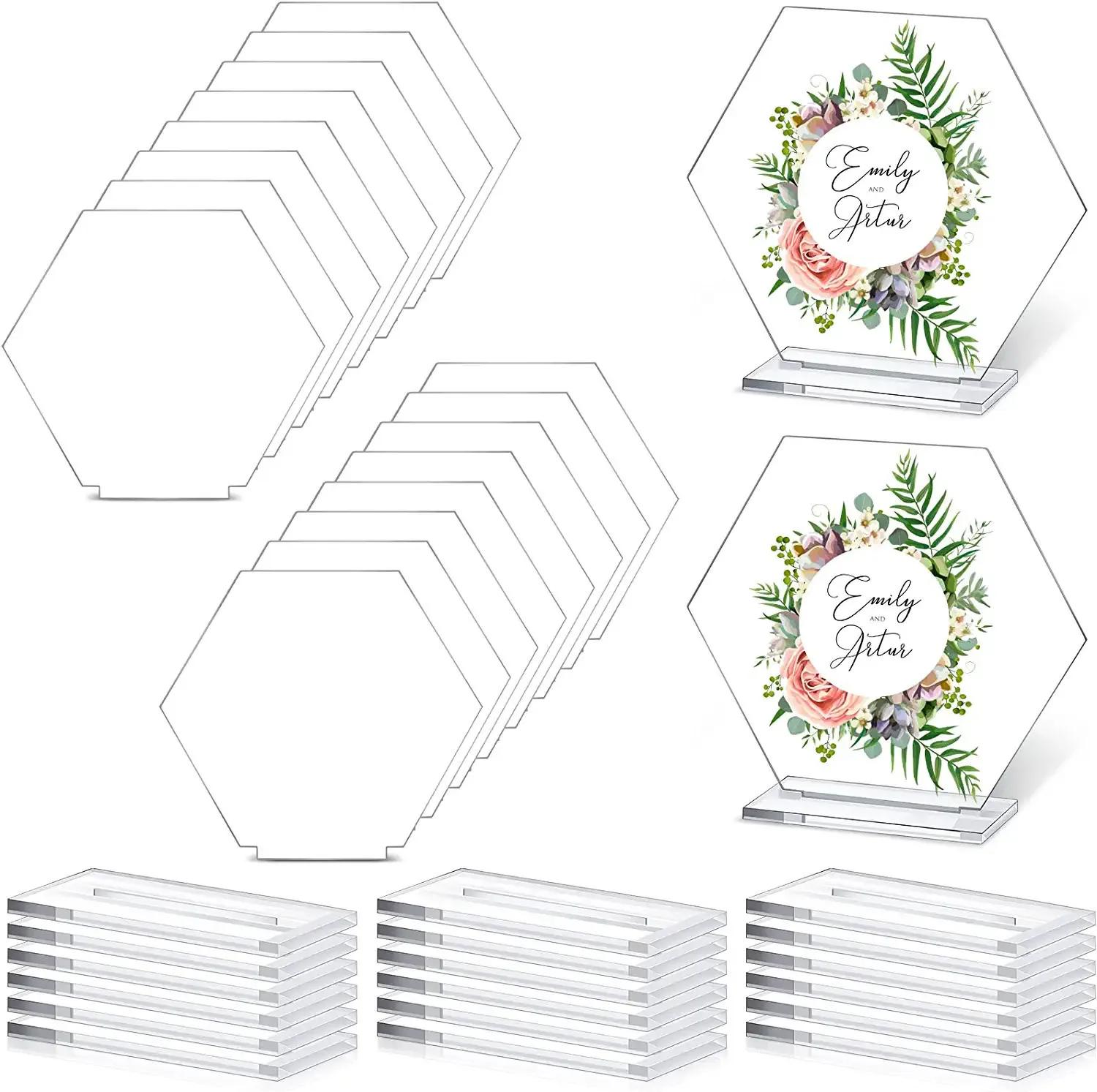 18 etiquetas de mesa hexagonais de casamento em branco transparente acrílico faça você mesmo etiquetas de assento para festa de aniversário de convidados de casamento - Image 1