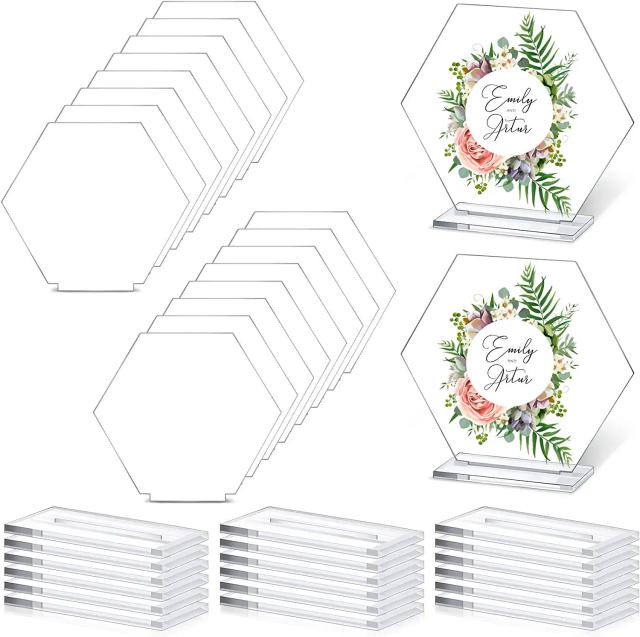 Etiquetas de Mesa Hexagonais em Acrílico Transparente para Casamento - Faça Você Mesmo para Festas e Aniversários