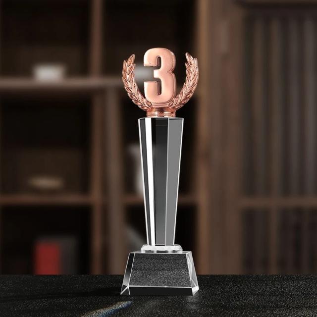 Troféu de Cristal Personalizado para Esportes - Medalha de Aniversário e Comemorações em Ouro, Prata e Cobre