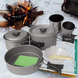 Conjunto de panelas de acampamento com alças dobráveis incluídas, Mesh Carry Bag, Pot and Pan for Camp Backpacking, Outdoor Gear Equipment - Image 5