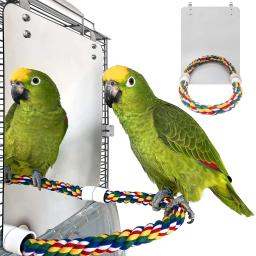 Pássaro Espelho com Poleiro Gaiola Swing Toy, Araras Finches, Pequeno Periquito, Corda Suporte para Papagaio, Pet Shop - Image 2