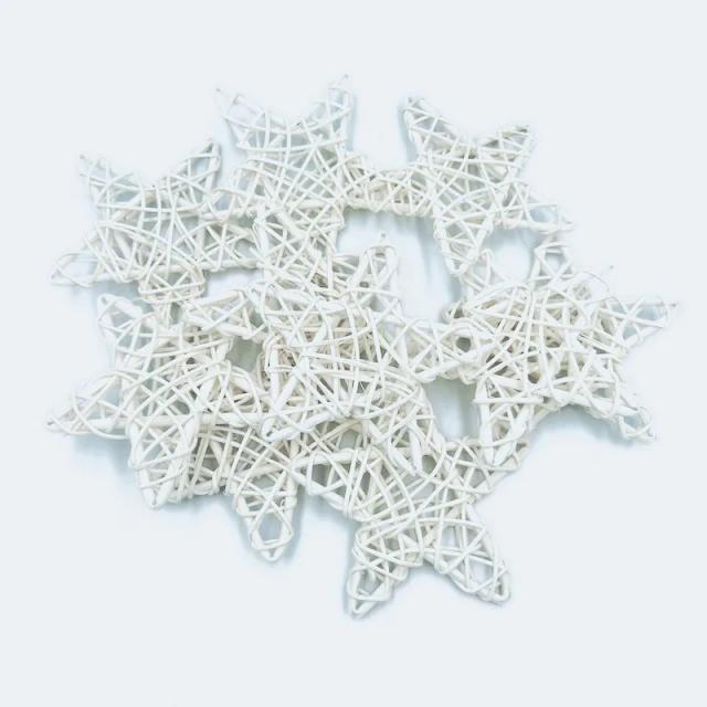Conjunto de 10 Bolas de Rattan Brancas em Forma de Estrela para Decoração DIY de Festas e Casamentos