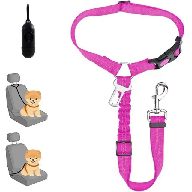 Cinto de Segurança Ajustável para Pets com Bungee Elástico e Conexão para Colete Refletivo, Ideal para Viagens de Carro com Cães