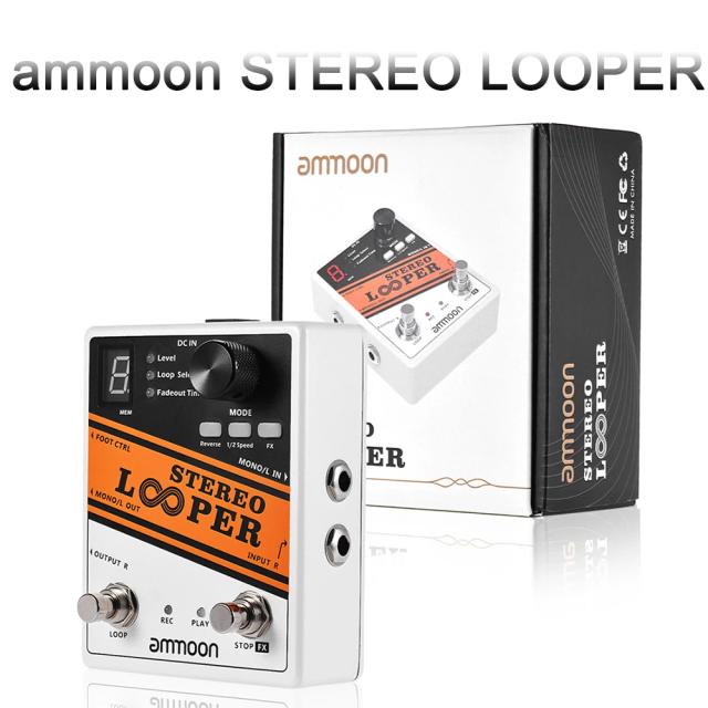 Pedal de Efeito de Guitarra Ammoon-PockRock com 15 Efeitos, 40 Ritmos de Bateria e Adaptador Inclusos
