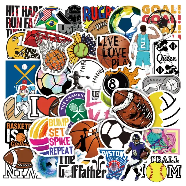 Mix de Adesivos Esportivos: 10/30/50 Peças com Temas de Futebol, Basquete, Rugby e Muito Mais para Personalizar Seu Skate, Carro e Bagagem