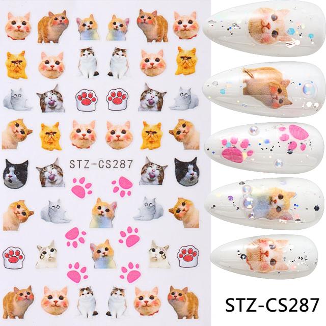 Gel 3D para Unhas Adesivas com Designs de Gatos Holográficos - Decalques Auto-Adesivos para Arte de Manicure e Decoração