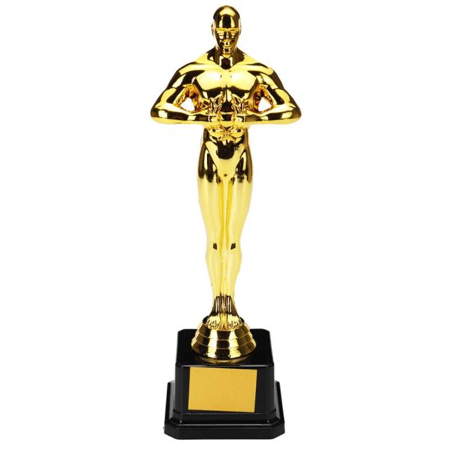 Troféus de Plástico Banhados a Ouro para Festas e Artesanato - Réplicas de Prêmios Oscar em Vários Tamanhos, Conjunto com 3 Peças