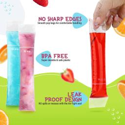 200 sacos descartáveis do molde do picolé do gelo bpa livre tubos do congelador com selos zip para smoothies de frutas varas de iogurte vem com funil - Image 2