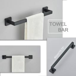 Preto casa de banho 40cm acessórios conjunto de montagem na parede de aço inoxidável barra de toalha rack rolo de papel higiênico titular robe gancho cabide ferragem - Image 2