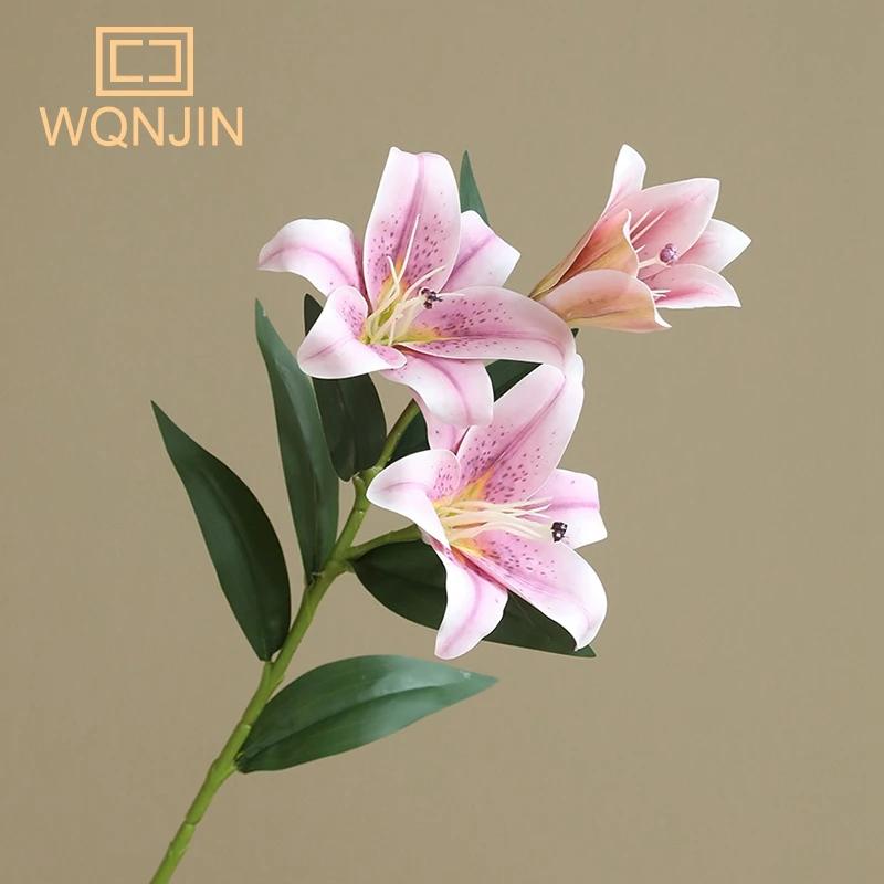 PVC Lily Bouquet para decoração Home, impressão 3D, simulação flor, arranjo de flores do casamento, venda quente, 3 cabeças - Image 1