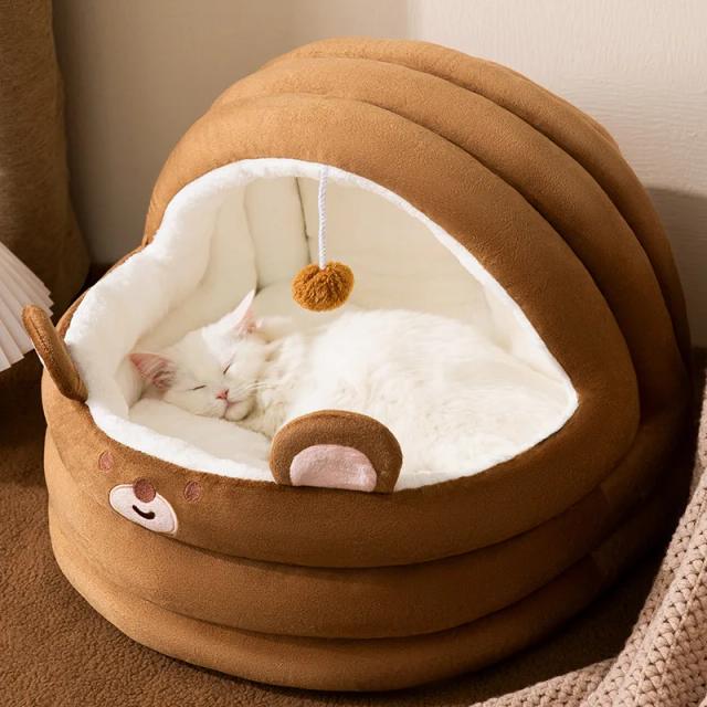 Canil semi-fechado para gatos, cama removível e lavável para pequenos e médios, ideal para todas as estações