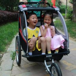 Dois Assentos Outdoor Bicycle Wagon para Crianças, Twins Bike Trailer, Big Wheel Baby Stroller, Jogger Dobrável, 20 in, 2 Assentos - Image 1