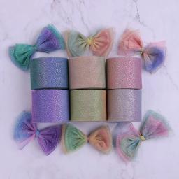 6cm 5 jardas arco-íris tule colorido iridescente malha fita diy bandana pom cozimento presente embrulho material festa evento decoração - Image 2