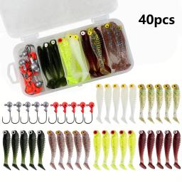 Conjunto de kit de isca de pesca macia, conjunto de 40 peças, 5cm, 3.5g, gancho de cabeça do gabarito, com caixa - Image 1