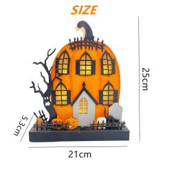 Madeira iluminada de madeira Halloween Tabletop Decoração, operado a pilhas, casa assombrada, abóbora, ornamentos para casa - Image 5