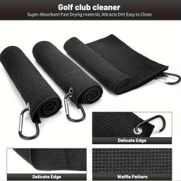 1 pc toalha de golfe preta microfibra waffle padrão toalha de golfe (30*50cm, 12*20in) |   Escova para limpeza de ranhuras do clube |   Divot Rep Dobrável - Image 2