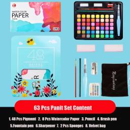 63 pcs profissional aquarela pintura kit 48 cores pintura conjunto com pincel aquarela papel pigmento arte suprimentos - Image 4