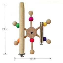Brinquedo do poleiro do papagaio com bolas giratórias, Suporte interativo de madeira do pássaro, Moinho de vento giratório - Image 5