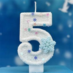 Velas de aniversário do tema do floco de neve para bolo, velas número 1, branco, dígito 0-9, enfeite do bolo de vela com lantejoulas, Natal - Image 3