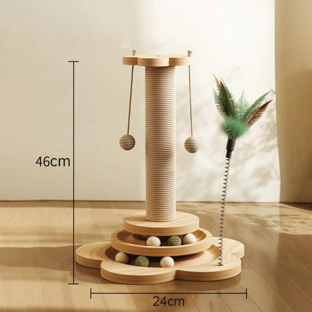 Arranhador de Madeira para Gatos: Postes Altos, Brinquedos Interativos e Faixa de Bola Balançando para Gatos Indoor