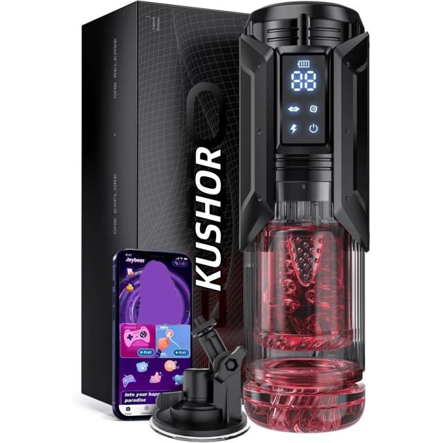 KUSHOR Masturbador Automático LED APP Rotação 7 Modos Sucção