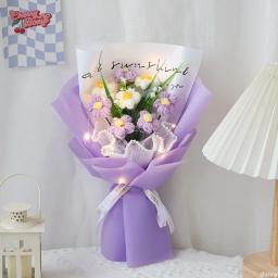 Buquê com luzes de corda, flor de crochê, buquê de flor rosa artesanal, dia dos namorados, presente do dia das mães, decoração do casamento - Image 2