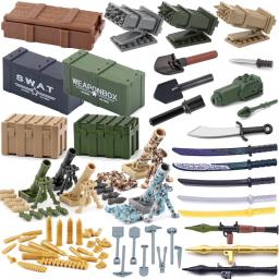 Bloco de construção moc militar figura acessório caixa arma kit bala samurai lâmina rpg bazuca camuflagem argamassa menino brinquedo presente k047 - Image 1