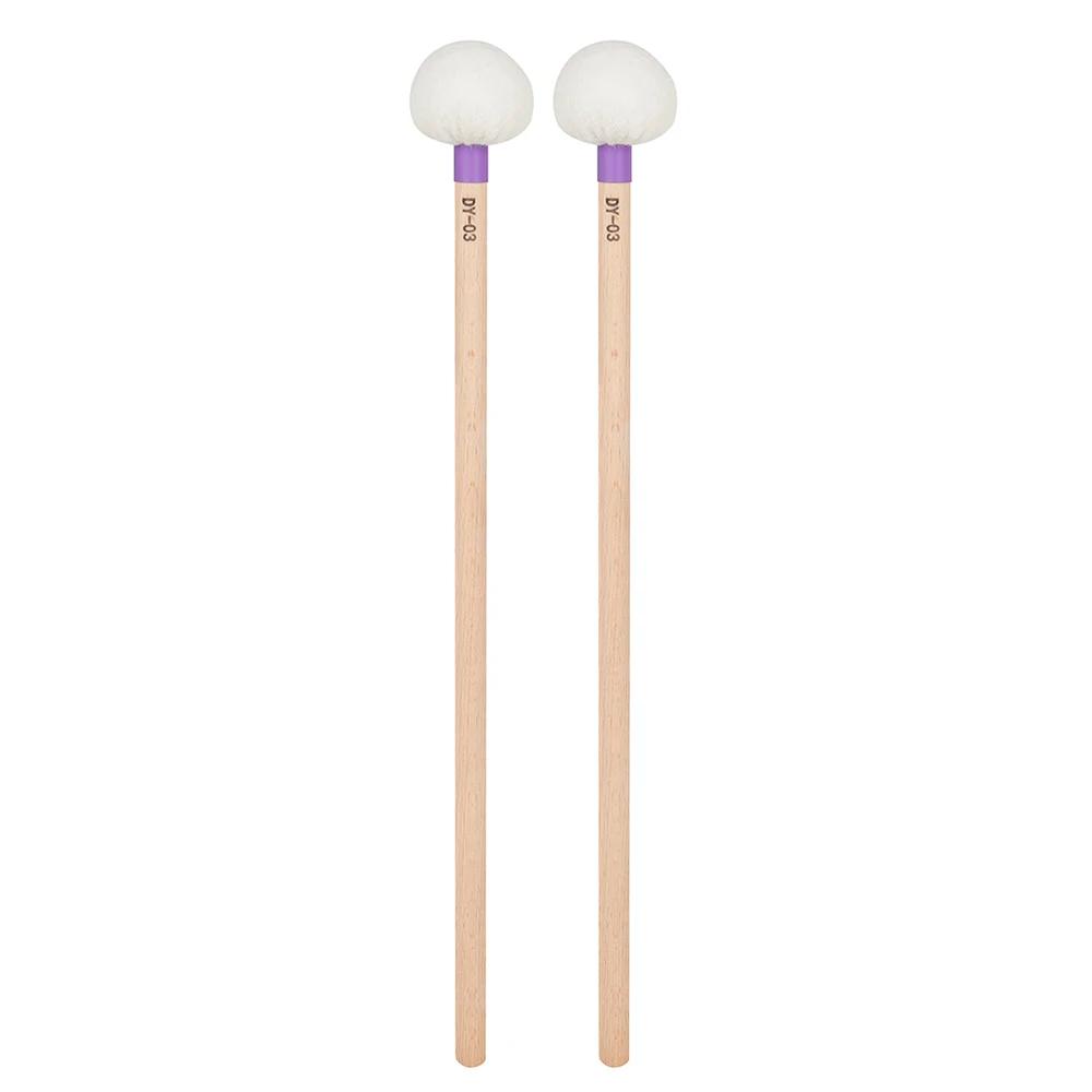 1 par de baquetas de feltro, cabeça de feltro, baquetas de tímpanos, cabo de madeira, baquetas de baixo antiderrapantes, acessórios de instrumentos de percussão - Image 1