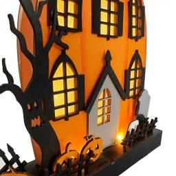 Madeira iluminada de madeira Halloween Tabletop Decoração, operado a pilhas, casa assombrada, abóbora, ornamentos para casa - Image 3