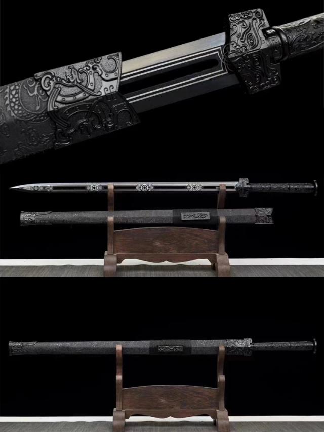 Espadas han pretas kongfu chinesas, lâmina de aço de alto manganês, artesanal real, cabo de metal afiado, arma de treinamento katanas