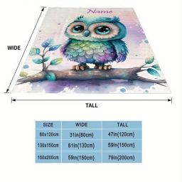 1pc cobertor de nome personalizado, cobertor de texto com padrão animal de coruja personalizado, cobertor de cochilo de quatro estações para viagens ao ar livre e lazer - Image 4