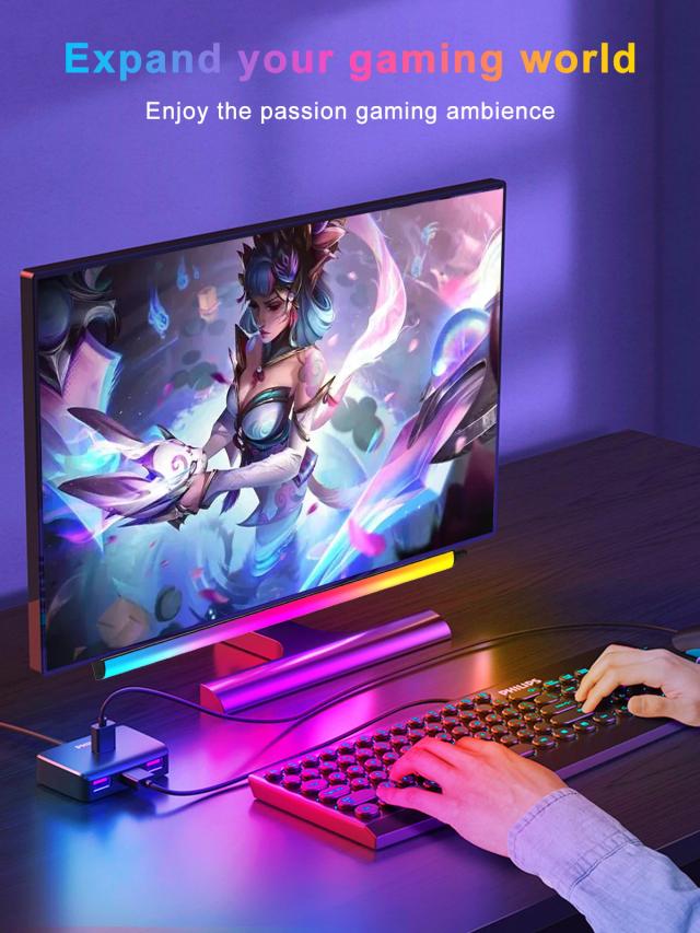 Barra de Luz RGB para Desktop com Efeito Arco-Íris Dinâmico e Brilho Regulável