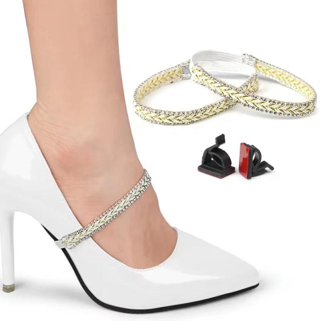 Cadarços Elásticos Femininos com Brilho de Diamante para Tornozelo: Ajustáveis, Antideslizantes e Decorativos