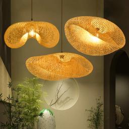 Design japonês Bamboo Birds Nest Chandelier, Hand-Woven, Personalidade Wave Hat, Criativo Hot Pot, Restaurante, Hotel Pingentes Lâmpadas - Image 1