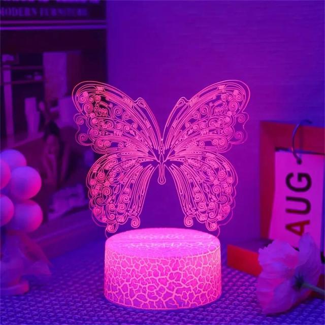 Luz Noturna Borboleta 3D Ilusão Óptica 7 Cores