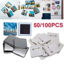 50 pçs 100 pçs quadrado forte magnético ímã de geladeira crachá 50x50mm botão peças diy ímãs decorativos para casa escritório cozinha parede - Image 1