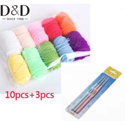 Conjunto de ferramentas de lã artesanal, DIY, 10 fios coloridos, 3 crochets artesanais criativos, Material tecido, 13 pcs - Image 2