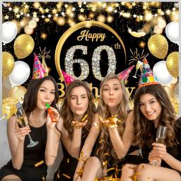 Aniversário Backdrop Banner, Comemore em grande estilo com impressionante fundo preto fotografia, decoração perfeita festa, 60 - Image 5