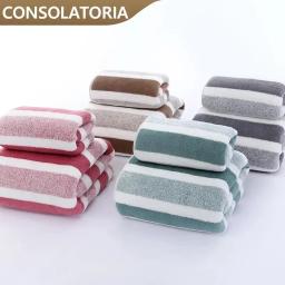 Conjunto De Toalha De Banho De Secagem Rápida, Toalha De Mão Macia, Toalhas Absorventes Para Banheiro, Padrão Listrado - Image 2