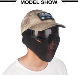 Zlangsports-dobrável meia máscara facial para airsoft e paintball, com óculos de proteção uv, malha metálica, cs militares - Image 3