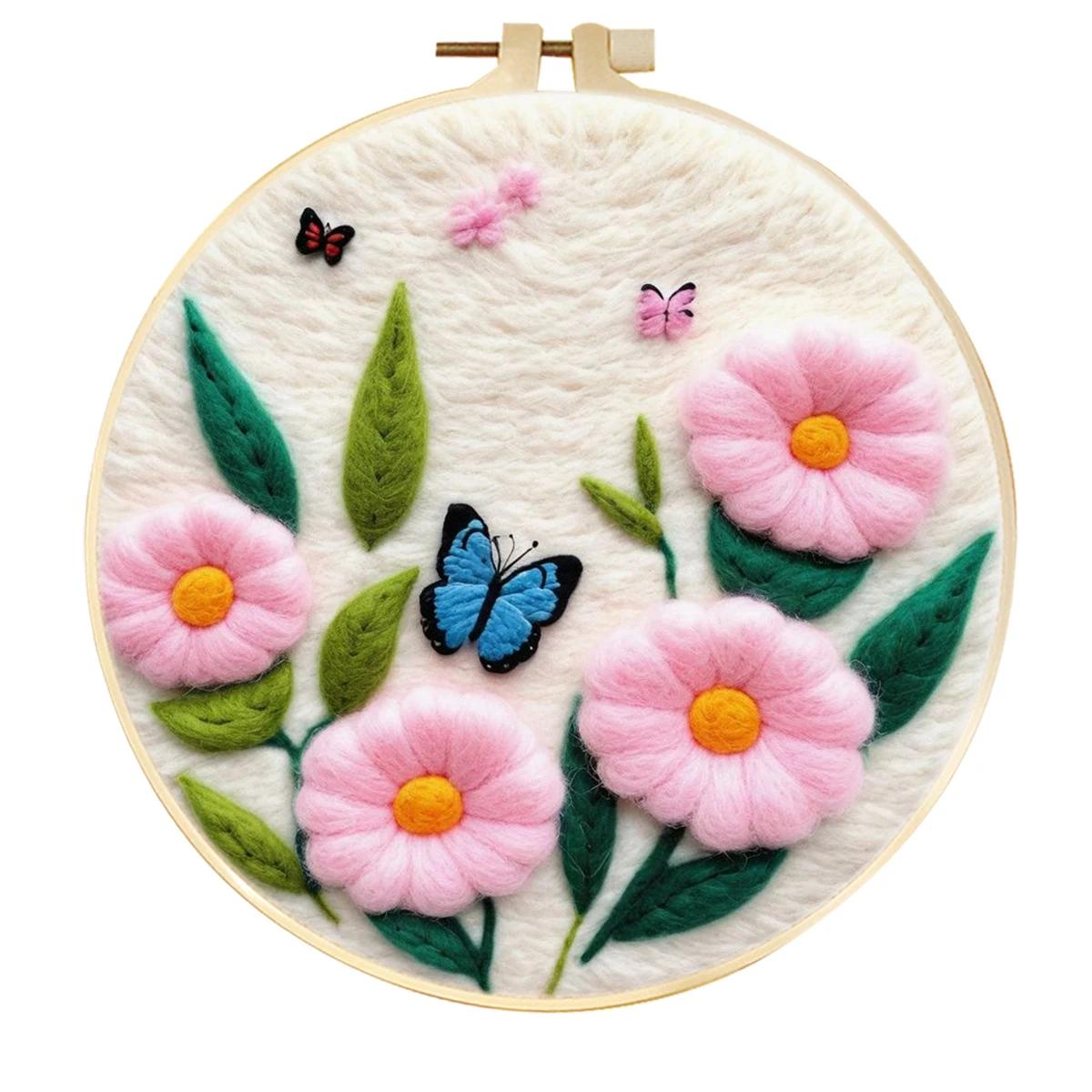 Kits de iniciação de feltro de agulha de flores, pintura de feltro para adultos fácil de usar com aro bordado, almofada de espuma, artesanato - Image 1