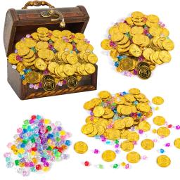 Moedas De Ouro De Tema De Pirata De Plástico, Jóias De Tesouros De Pedras Preciosas, Moedas Falsas, Suprimentos De Decoração De Festa De Halloween, 50 Pcs, 100Pcs - Image 2