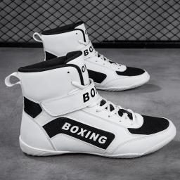 Sapatos de luta alta para homens, tênis de treino masculino, tênis de boxe profissional, tamanho grande, branco e preto - Image 4