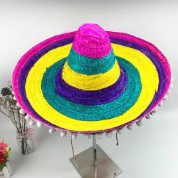 Chapéus de palha coloridos para homens e mulheres, festa mexicana, verão, chapéu de sol ao ar livre, sombrero, Halloween Cosplay, bordas decorativas - Image 4