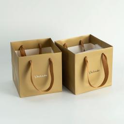 Sacos De Presente De Flor De Papel Kraft, Logotipo Personalizado, Sacos De Buquê De Ouro, Caixa com Alça, Pequeno Portador De Papel, Sacolas para Festa De Casamento, 24Pcs - Image 2