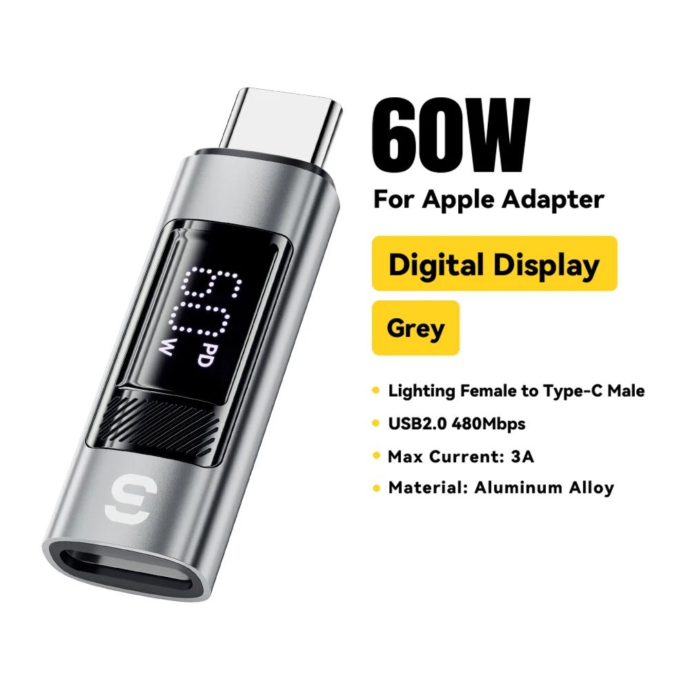 Essager tipo c para iluminação otg adaptador display digital de carregamento rápido tipo-c fêmea para relâmpago conector macho para iphone 15 14 - Image 1